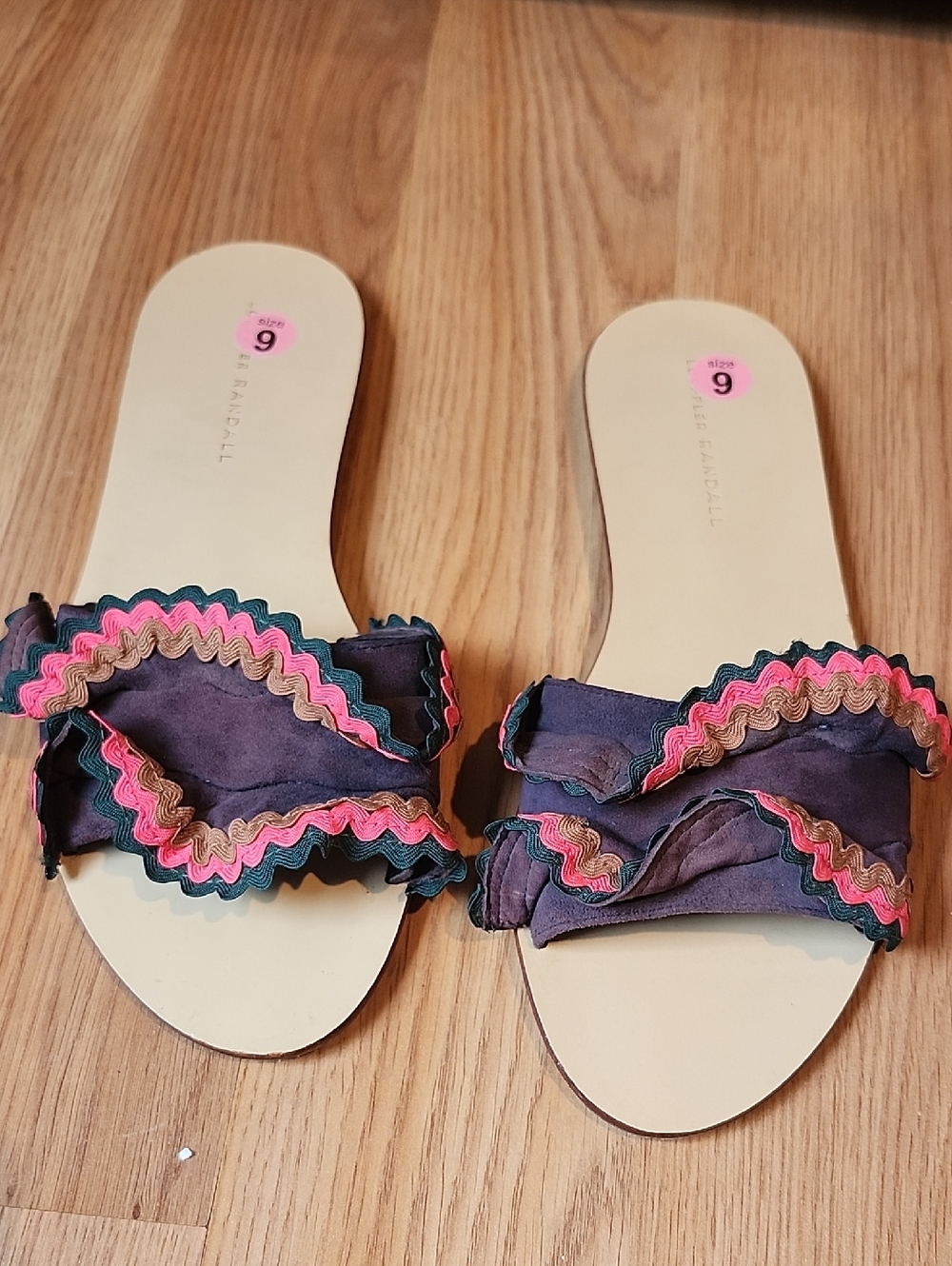Loeffler Randall Navy Suede Slide Sandals with Rickrack Trim